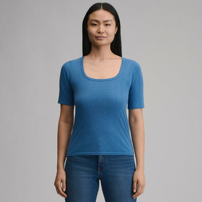 Eddie Bauer Women's Short-Sleeve Pointelle Square-Neck Crew