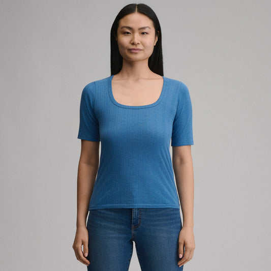 Eddie Bauer Women's Short-Sleeve Pointelle Square-Neck Crew