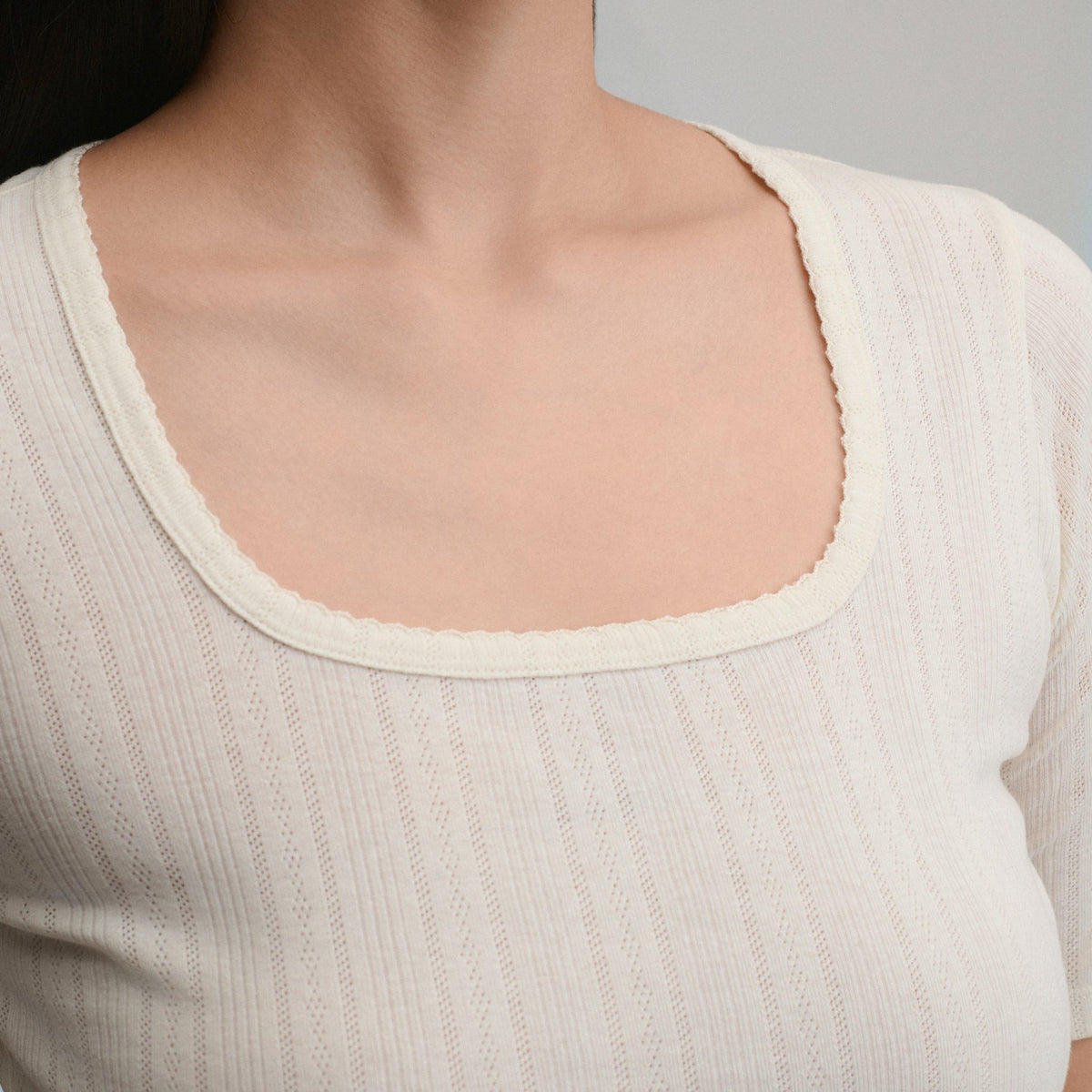 Eddie Bauer Women's Short-Sleeve Pointelle Square-Neck Crew