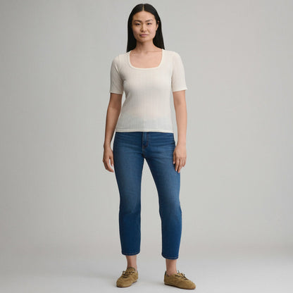 Eddie Bauer Women's Short-Sleeve Pointelle Square-Neck Crew