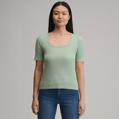 Eddie Bauer Women's Short-Sleeve Pointelle Square-Neck Crew