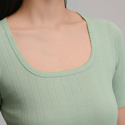 Eddie Bauer Women's Short-Sleeve Pointelle Square-Neck Crew