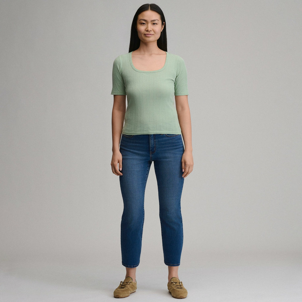 Eddie Bauer Women's Short-Sleeve Pointelle Square-Neck Crew