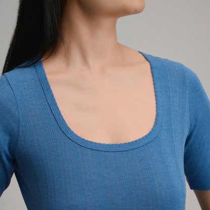 Eddie Bauer Women's Short-Sleeve Pointelle Square-Neck Crew