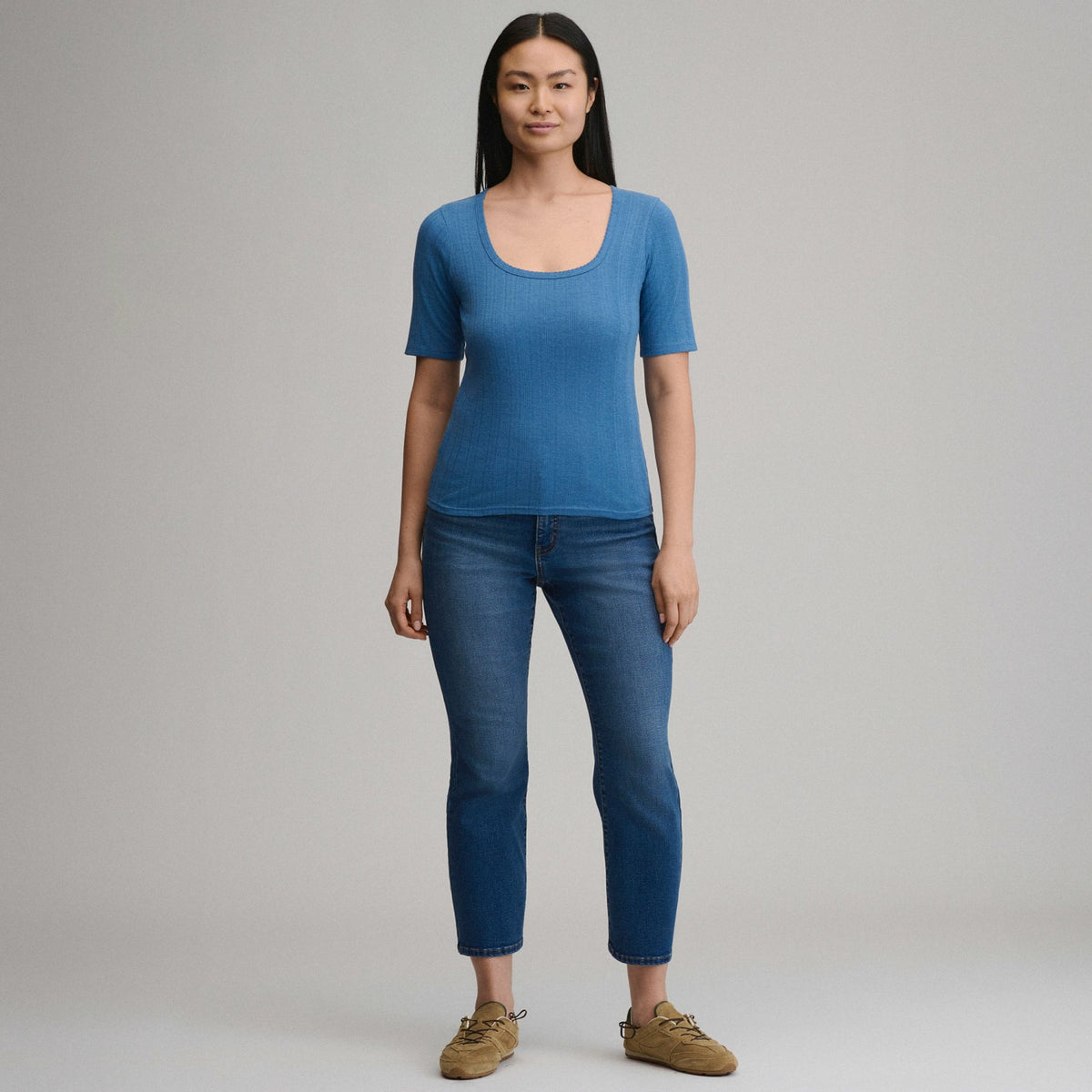 Eddie Bauer Women's Short-Sleeve Pointelle Square-Neck Crew