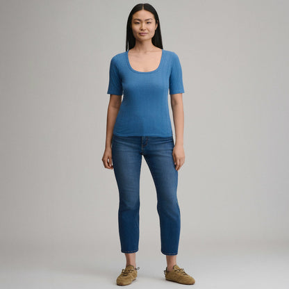 Eddie Bauer Women's Short-Sleeve Pointelle Square-Neck Crew