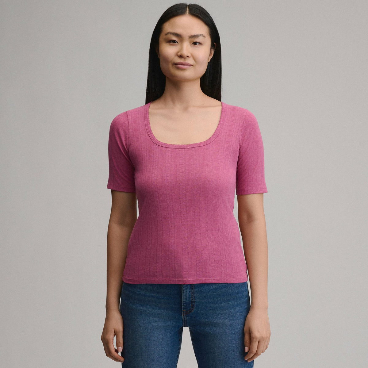Eddie Bauer Women's Short-Sleeve Pointelle Square-Neck Crew