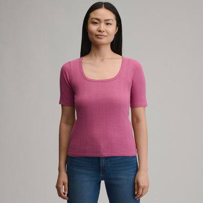 Eddie Bauer Women's Short-Sleeve Pointelle Square-Neck Crew