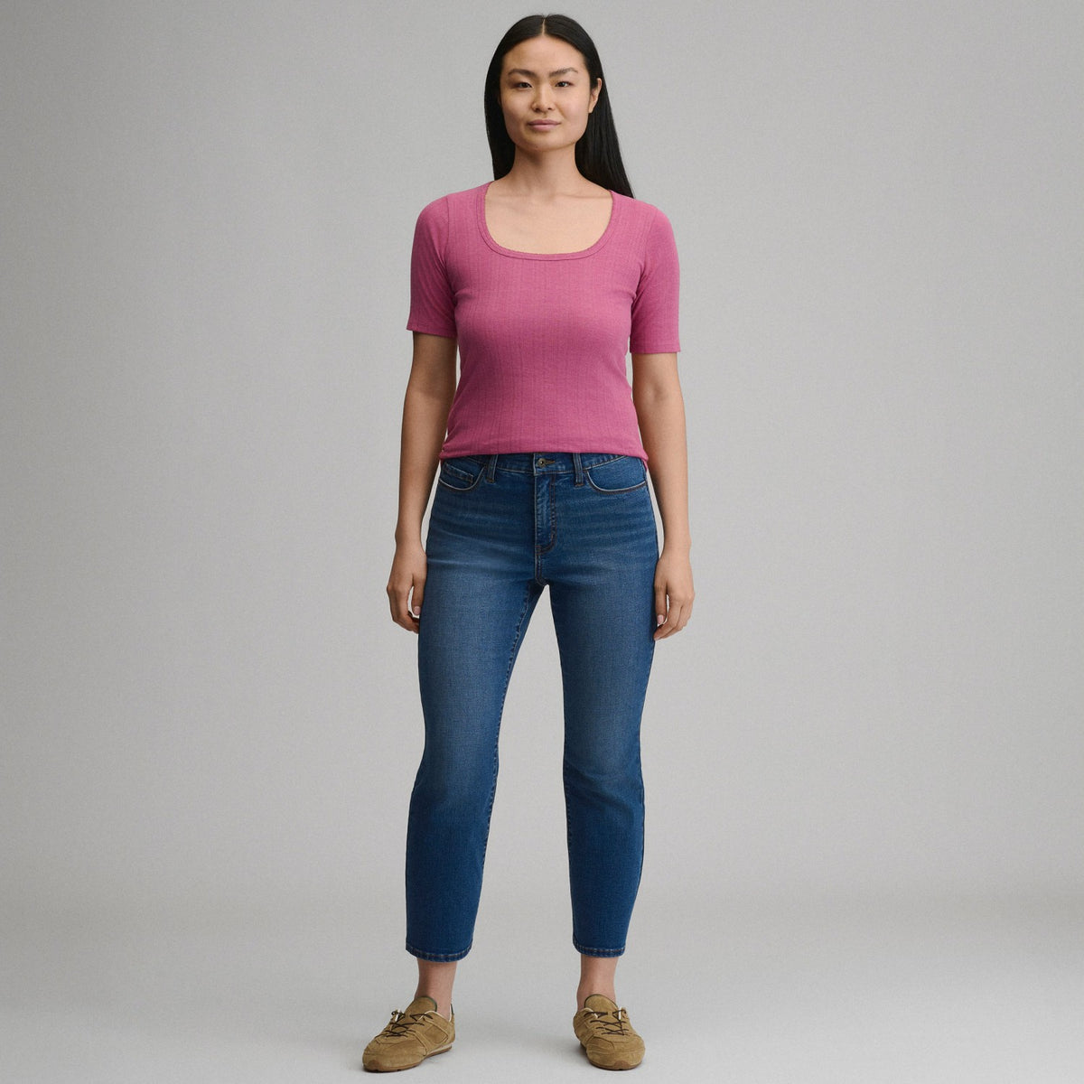 Eddie Bauer Women's Short-Sleeve Pointelle Square-Neck Crew