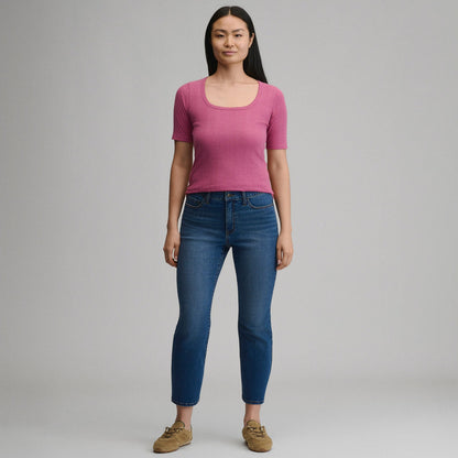 Eddie Bauer Women's Short-Sleeve Pointelle Square-Neck Crew