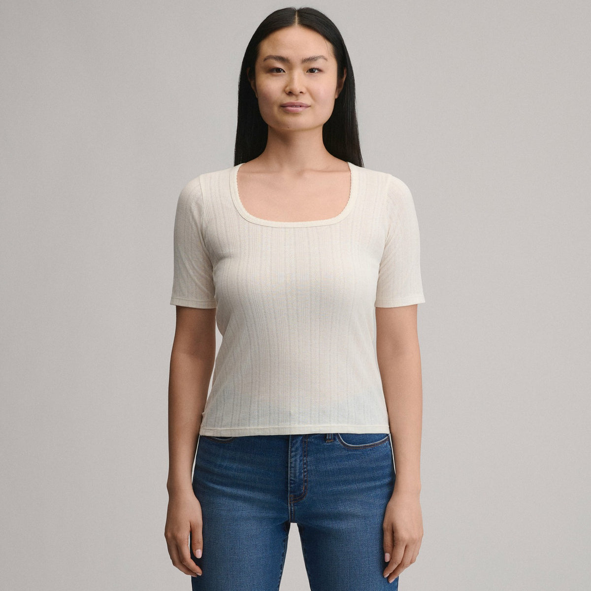 Eddie Bauer Women's Short-Sleeve Pointelle Square-Neck Crew