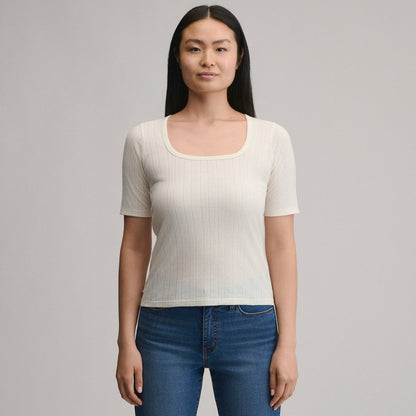 Eddie Bauer Women's Short-Sleeve Pointelle Square-Neck Crew
