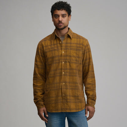Eddie Bauer Men's Long-Sleeve Fine Wale Corduroy Shirt - Plaid