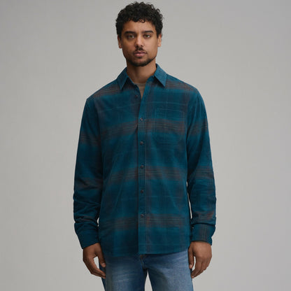Eddie Bauer Men's Long-Sleeve Fine Wale Corduroy Shirt - Plaid