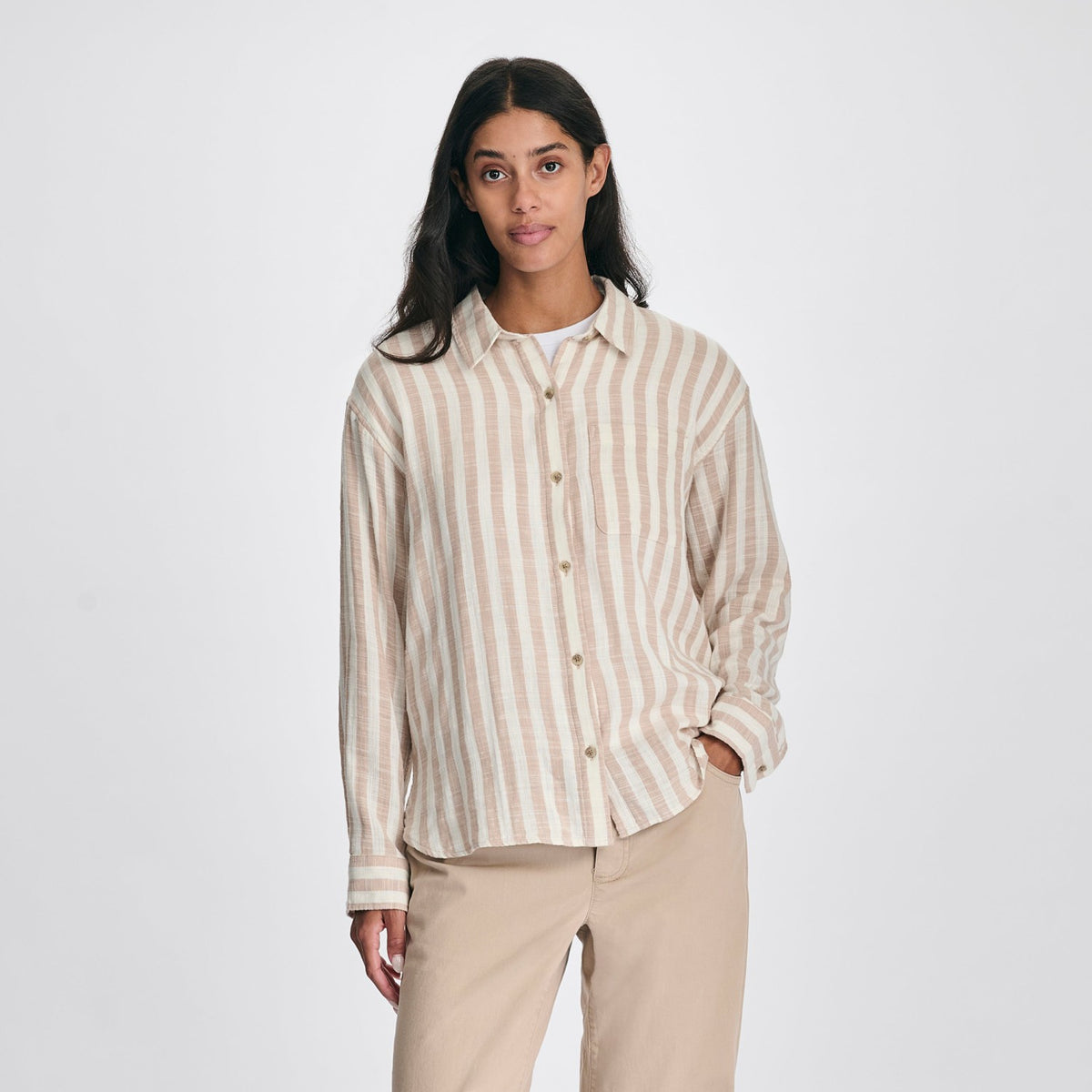 Eddie Bauer Women's Woven Stripe Cotton LS Slub