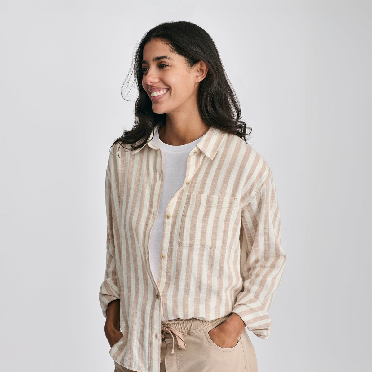 Eddie Bauer Women's Woven Stripe Cotton LS Slub